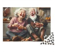 Couple Âgé Détente Puzzle 1000 Pièces Papier pour Adultes Instant Vin Jeu de Puzzle 1000 Pièces Décoration Cadeau 70x50cm/1000pcs