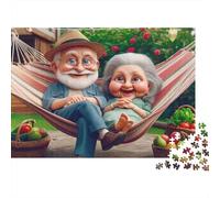 Couple âgé hamac détente Puzzle 1000 pièces, Moment extérieur Cosy, Relaxant, Anti-Stress, Carton épais pour Seniors, 38x26cm