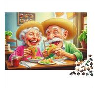 Couple âgé Mange Taco Casse-tête 1000 Pièces sans Poussière,Puzzle Difficile défi De Jeu Éducatif pour Un Moment De Complicité,Cadeau d'anniversaire Parfait 52x38cm/1000pcs