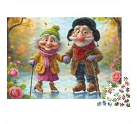 Couple âgé Patinage sur Glace Puzzle 1000 Pièces Carton Robuste pour Collectionneurs, Défi Ultra-Difficile, Jeu De Fête, Meilleur Cadeau pour Passionnés Sérieux De Puzzles 52x38cm/1000pcs