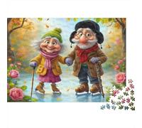 Couple âgé patinant sur Glace Puzzle 1000 pièces, Parc de Patinage Amusant, Pièces précises, Couleurs Vives, Œuvre détaillée pour Adultes, 38x26cm
