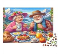 Couple âgé Petit déjeuner 1000 Pièces Carton Extra Épais Jeu De Puzzle Senior Jigsaw Enthusiastes Formation De Concentration Décompression Joyeux Cadeau 52x38cm/1000pcs