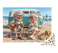 Couple âgé Plage 1000 Pièces Papier Écologique Jeu De Puzzle Couple Partenaires Jeu Amusant Et Stimulant Entraînement du Cerveau Cadeaux 70x50cm/1000pcs