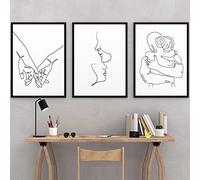 Couple Amour Murale Art Abstrait One Line Dessin Art Affiches Et Gravures Moderne Minimaliste Tableaux Toile tableau Peinture Chambre Decoration 40x60cmx3 Sans Cadre