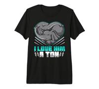 Couple Assorti avec Inscription « I Love Him a Ton » éléphant T-Shirt Haut de Gamme