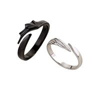 Couple Bagues Assorties Pour Homme Femme Personnalisé Réglable Soleil Lune Anneau Ensemble Ange Diable Dragon Anneaux Ouverts Couple Correspondant Promise Anneaux Pour Petit Lustres (Black, One Size)
