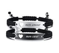 Couple Bracelets Personnalisé Gravure：2Pcs Mon amour Bracelet réglable Acier Inoxydable pour Amoureux Femmes Hommes Cadeaux Romantiques Saint Valentin Mariage Bracelet Partenaire pour Couples
