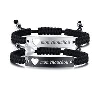 Couple Bracelets Personnalisé Gravure:2Pcs Mon Chouchou Bracelet réglable Acier Inoxydable pour Amoureux Femmes Hommes Cadeaux Romantiques Saint Valentin Mariage Bracelet Partenaire pour Couples