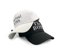 Couple Casquette Mode De Baseball Sport Lettre Broderie The Boss The Real Boss Blanc Noir pour Hommes Femmes Adjustable Cadeau Saint Valentin 2 Pièces (Noir+Blanc-1-MAN+Woman)
