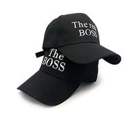Couple Casquette Mode De Baseball Sport Lettre Broderie The Boss The Real Boss Blanc Noir pour Hommes Femmes Adjustable Cadeau Saint Valentin 2 Pièces (Noir-1-MAN+Woman)