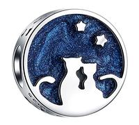 Couple chat charms sous ciel etoile nuit, pour bracelet pandora saint valentin, argent sterling 925 émail bleu amant chaton je t'aime jusqu'à la lune et retour perles, cadeau pour femme/fille/mariée