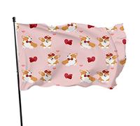 Couple Chiot Amour Coeur Jardin Drapeau 0,9 x 1,5 m Animal Français Chien en Arc Costumes Sourire Visage Floral Polyester Yard Drapeaux Maison Patio Pelouse Intérieur Extérieur Bannière de Voeux