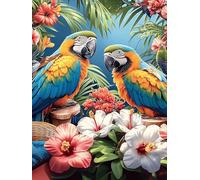 Couple d'aras dans un jardin de fleurs tropicales 500 Pièces Puzzle Expert Confirmé En Carton Épais Sans Déformation Animal sauvage et animal de compagnie Très Difficile Motif Complexe Cadeau Fête Des