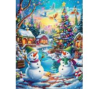 Couple de bonhommes de neige dans la forêt de Noël 300 Pièces Puzzle Collectionneur En Carton Haute Densité Épais Conte de fées d'accompagnement magique Haute Difficulté Décoration Murale Oeuvre D'Art