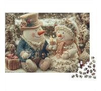 Couple de Bonshommes de Neige Puzzle pour Adultes Puzzle 1000 Pièces Papier Décoration de Noël Bien Être Famille Détente 38x26cm/1000pcs