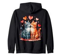 Couple de Chats Amoureux - Cœurs Rouges Style Aquarelle Sweat à Capuche