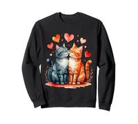 Couple de Chats Amoureux - Cœurs Rouges Style Aquarelle Sweatshirt