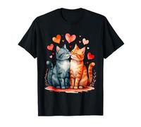 Couple de Chats Amoureux - Cœurs Rouges Style Aquarelle T-Shirt