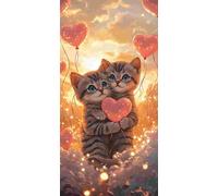 Couple de chats Diamond Painting Kit pour Adulte Enfant, 5D Diamant Painting Images Ronde Diamond Peinture Diamant Adulte, DIY Cristal Débutant Art Set pour Décor Murale Maison Cadeaux 40x80cm t-709