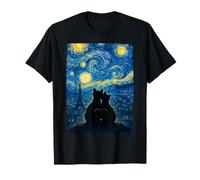 Couple de Chats Mignons La Nuit étoilée Paris France Sky Amoureux des Chats T-Shirt