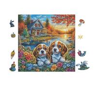 Couple de Chiots Beagle Cottage 100 Pièces Puzzle Adolescent en Carton sans Déformation Difficulté Moyenne Activité Éducative Cadeau Noël Pas Cher Petit Prix 28x28cm