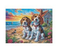 Couple de Chiots Beagle Parmi Les Fleurs 500 Pièces Puzzle Créatif en Carton Rigide sans Déformation Difficulté Moyenne Activité Manuelle Loisir Créatif Cadeau Créatif Anniversaire 500 PCS