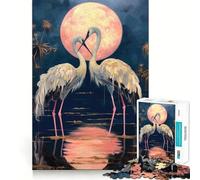 Couple de cigognes sous la Lune Rose Puzzle Adulte 1000 pièces Renforce la mémoire Calme et sérénité Bords Nets Pièce de Collection 38x26cm