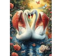 Couple de cygnes dans Le Jardin de Roses 500 Pièces Puzzle Personne Âgée en Carton Anti-Déchirure Mythes fantastiques Facile Débutant Anti-Stress Thérapie Occupationnelle Cadeau Anniversaire Pa