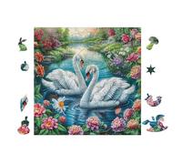 Couple de cygnes dans Le lac au Clair de Lune 100 Pieces Casse-tête Créatif en Carton Épais Difficulté Moyenne Activité Manuelle Loisir Créatif Cadeau Créatif Événement Festif Premium 28x28cm