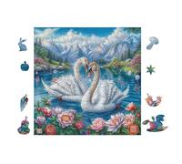 Couple de cygnes dans l'étang de Lotus 100 Pieces Casse-tête Personne Âgée en Voitureton Rigide sans Déformation Facile Débutant Thérapie Occupationnelle Anti-Stress Petit Prix 28x28cm