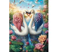 Couple de cygnes en Forme de cœur in Lotus Pond 300 Pièces Puzzle Expert Confirmé en Carton Rigide Haute Densité Peinture à l'huile Animaux et Plantes Très Difficile Motif Complexe Décoration Murale