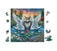 Couple de cygnes Heart 100 Pièces Puzzle Famille en Carton Anti-Déchirure Difficulté Moyenne Jeu De Société Soirée Entre Amis Cadeau Noël Famille Pas Cher 28x28cm