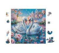 Couple de cygnes Lake 100 Pièces Puzzle Adulte en Carton Anti-Déchirure Haute Qualité Très Difficile Anti-Stress Décoration Murale Cadeau Noël Qualité Premium 28x28cm