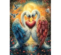 Couple de cygnes Noir et Blanc en Forme de cÅ“ur 1000 Pieces Casse-tête Amateur d'art en Carton Haute Densité Animal Conte de fées Fantastique Difficile Niveau Expert Décoration Murale Sa