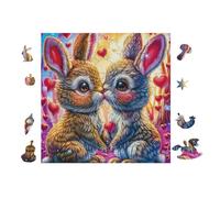 Couple de Lapins with Cœurs 100 Pieces Casse-tête Débutant en Carton Épais Facile Apprentissage Loisir Créatif Activité Manuelle Décoration Murale Cadeau Saint Valentin 28x28cm