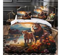 Couple de Lions 3D Imprimé Drap de Couette Microfibre éclair dissimulé Faune Sauvage du Safari Housse de Couette 2 taies Entretien Facile Adultes Couples King（220x240cm）