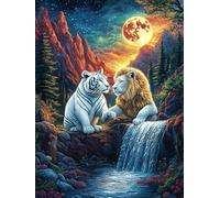 Couple de lions dans la forêt magique 300 Pieces Casse-tête Adolescent En Carton Épais Scène de conte de fées dessin animé Difficulté Moyenne Activité Éducative Cadeau Saint Valentin Pas Cher Annivers
