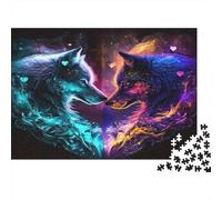 Couple de Loup coloré Set Puzzle 1000 Pièces Famille, Carton Solide Recy uo Loup Psychédélique Décoration Intérieure, Art Mural, Loisirs Indoor, Défi Mental 70x50cm/1000pcs