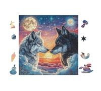 Couple de Loups au Clair de Lune 100 Pièces Puzzle Collectionneur en Carton Anti-Déchirure Haute Difficulté Motif Complexe Décoration Murale Collection Cadeau Premium 28x28cm
