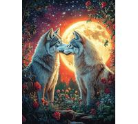 Couple de loups dans la forêt au clair de lune 1000 Pièces Puzzle Personne Âgée En Carton Anti-Déchirure Conte de fées mignon d'accompagnement Facile Débutant Anti-Stress Thérapie Occupationnelle Cade
