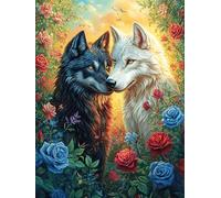 Couple de Loups Noir et Blanc 1000 Pieces Casse-tête Amateur d'art en Carton Haute Qualité Mythes fantastiques Cuento De Hadas Difficile Niveau Expert Décoration Murale Cadeau Fête des Mè