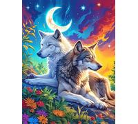 Couple de loups sous la lune 1000 Pièces Puzzle Adulte En Carton Rigide Sans Déformation Animal sauvage et animal de compagnie Cute Difficile Moyenne Décoration Murale Loisir Créatif Idée Cadeau Anniv