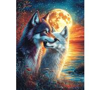 Couple de loups sous la lune 300 Pieces Casse-tête Adulte En Carton Rigide Sans Déformation Scène de conte de fées dessin animé Difficile Moyenne Décoration Murale Idée Cadeau Anniversaire Premium 300