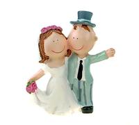 Couple de mariés faisant signe comme décoration de gâteau 90mm - Figure de mariage - Charmante décoration pour le gâteau de mariage et la table