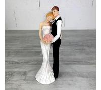 Couple de mariés traditionnels en résine, hauteur 25 cm, robe blanche et smoking noir, figurines pièce montée, gâteau de mariage