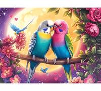 Couple de perroquets 500 Pieces Casse-tête Adolescent en Carton Rigide Faune Sauvage Difficulté Moyenne Activité Éducative Cadeau Fête des Mères Haute Qualité Premium 500 PCS/52×38cm