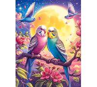 Couple de perroquets avec des roses Under The Moon 500 Pieces Casse-tête Personne Âgée En Carton Anti-Déchirure Animal sauvage et animal de compagnie Cute Facile Débutant Thérapie Occupationnelle Anti
