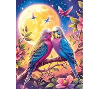 Couple de perroquets avec des roses Under The Moon 500 Pièces Puzzle Famille En Carton Sans Déformation Animal sauvage et animal de compagnie Cute Difficulté Moyenne Activité Familiale Anti-Stress Jeu