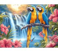 Couple de perroquets Cascade 500 Pièces Puzzle Créatif en Carton Anti-Déchirure Faune Sauvage Difficulté Moyenne Activité Manuelle Loisir Créatif Cadeau Fête des Mères Premium 500 PCS/52×38cm