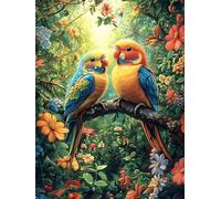 Couple de perroquets colorés sur Une Branche d'arbre 300 Pièces Puzzle Adolescent en Carton Rigide Peinture à l'huile Animaux et Plantes Difficulté Moyenne Activité Éducative Voyage Déplacement Cade